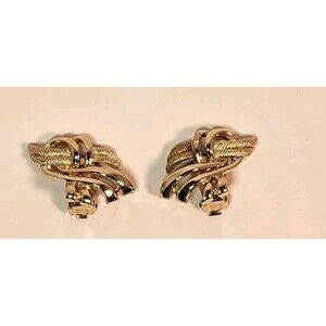 Kramer Earrings Gold Tone Clip On Vintage Textured Stylized X Ribbon